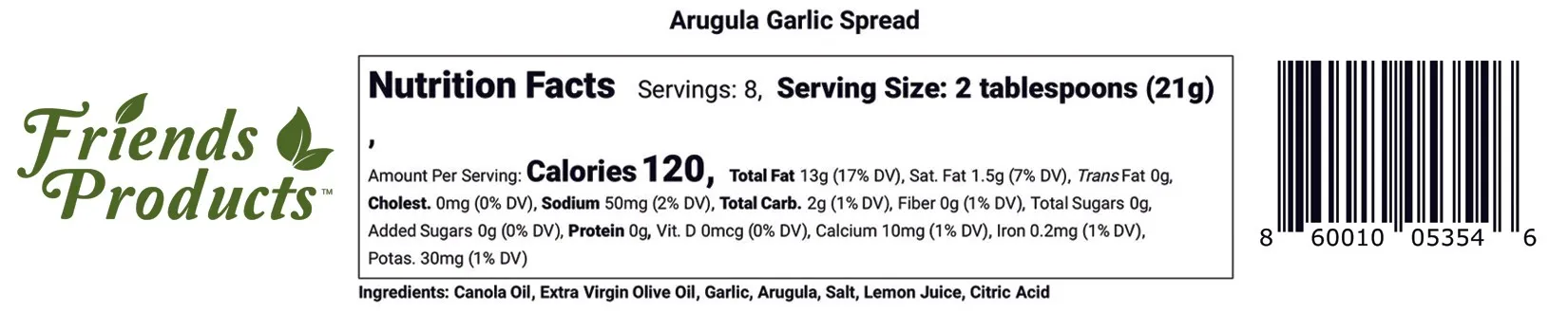 Arugula Garlic Spread nutrition facts