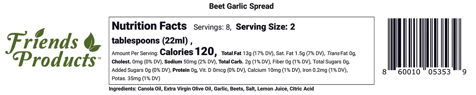 Beet Garlic Spread nutrition facts