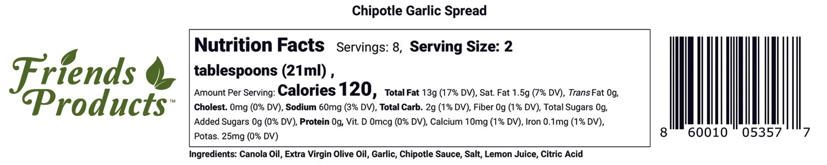 Garlic Chipotle Spread nutrition facts