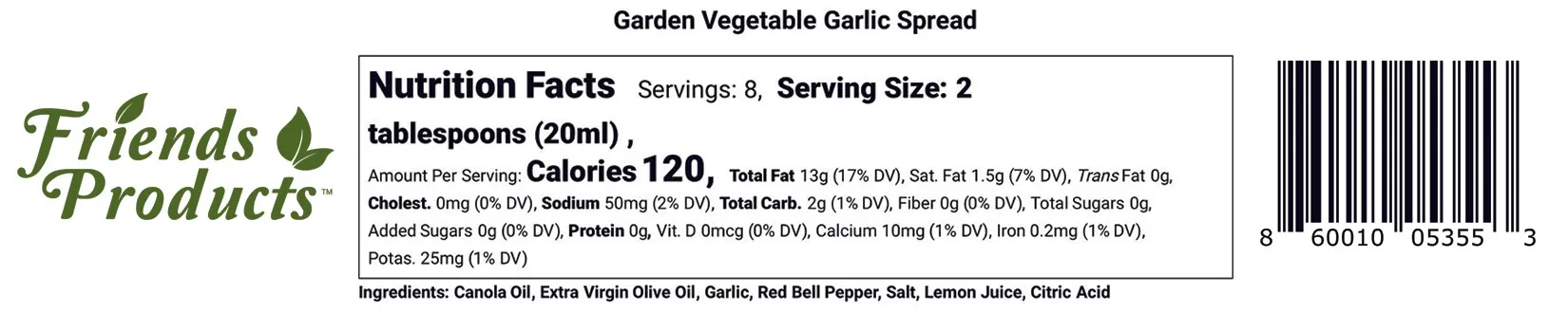 Garden Vegetable Garlic Spread nutrition facts
