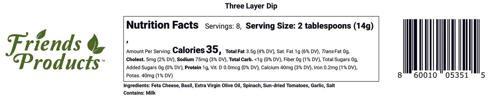Three Layer Dip nutrition facts